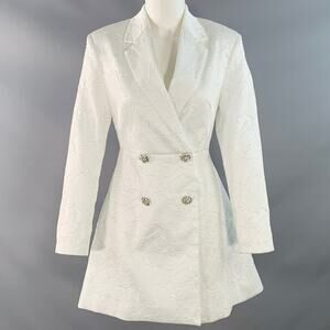 ROTATE Size M White Polyester Blend Jacquard Double Breasted Jacket